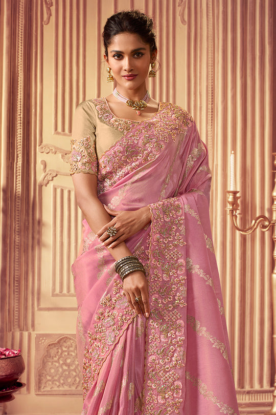 Flamingo Pink South Silk Saree