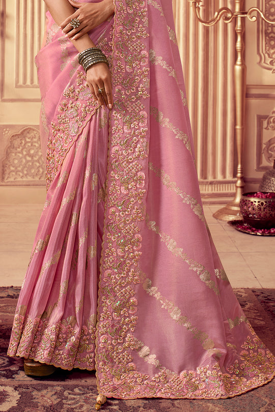 Flamingo Pink South Silk Saree