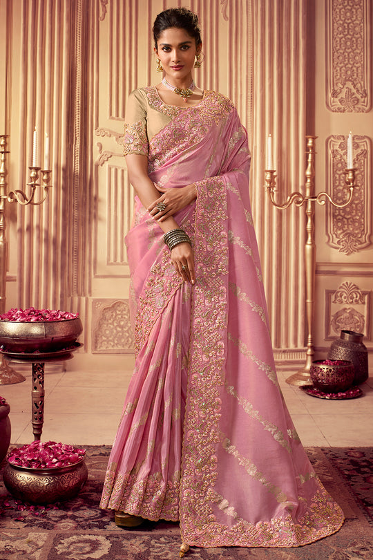 Flamingo Pink South Silk Saree