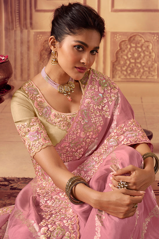 Flamingo Pink South Silk Saree