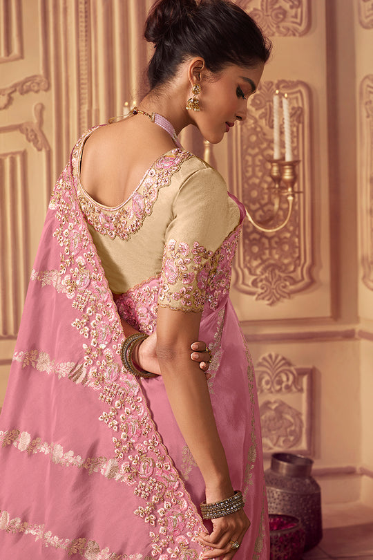 Flamingo Pink South Silk Saree