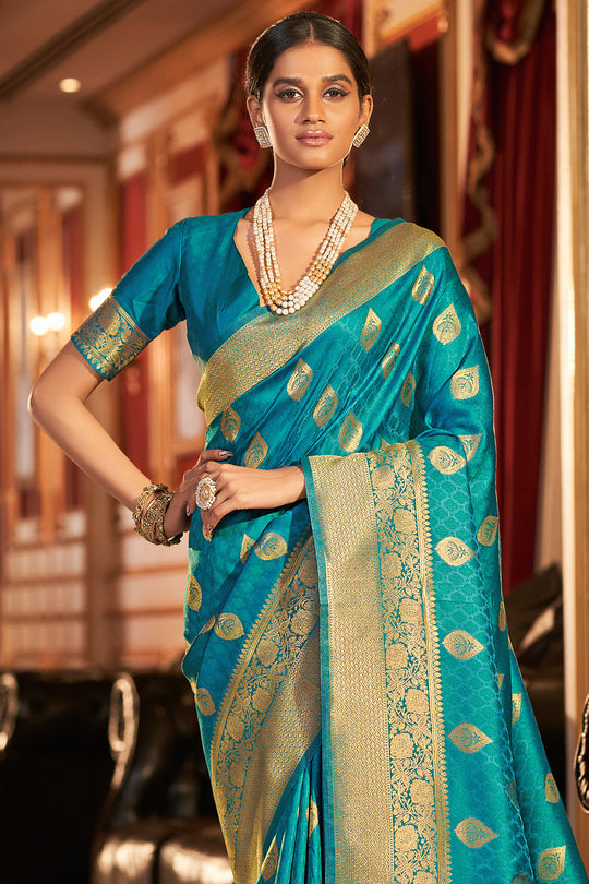 Teal Blue Silk Saree