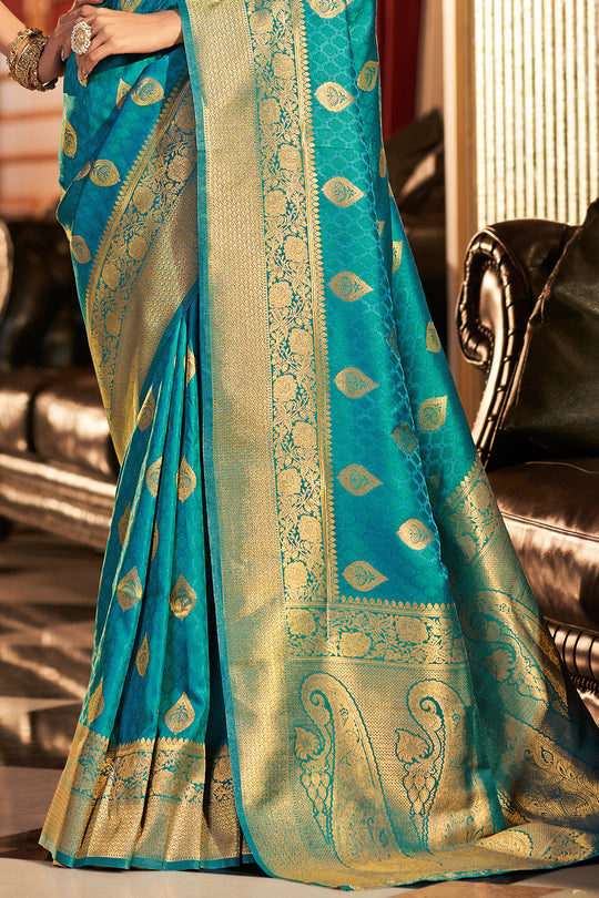 Teal Blue Silk Saree