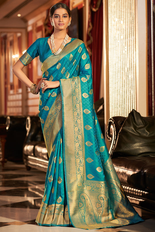 Teal Blue Silk Saree