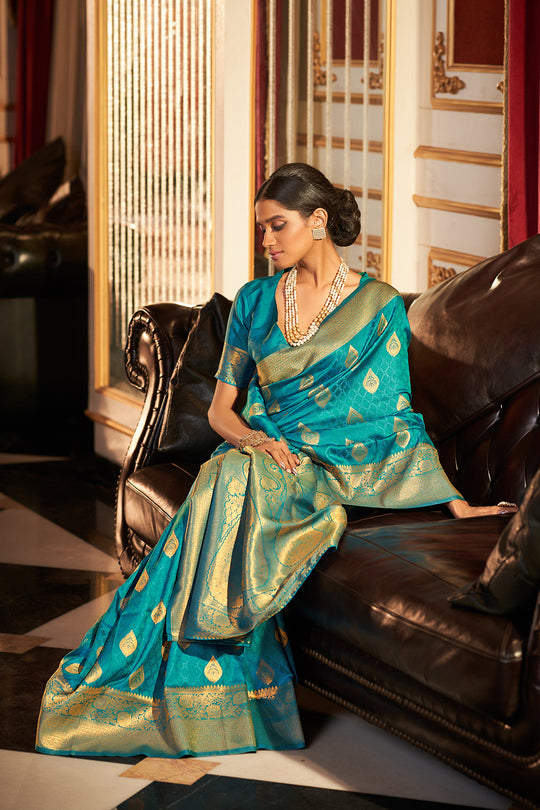 Teal Blue Silk Saree