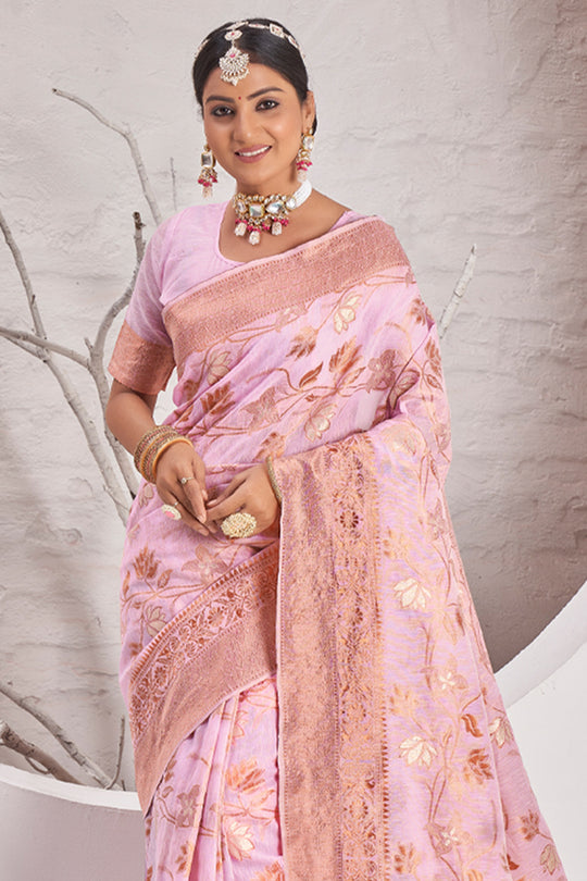Flamingo Pink Cotton Saree