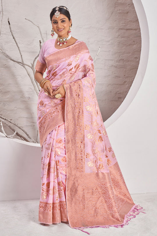 Flamingo Pink Cotton Saree