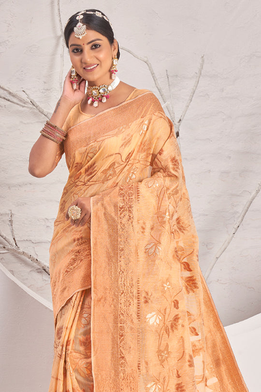 Tan Beige Cotton Saree