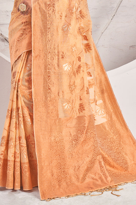 Tan Beige Cotton Saree