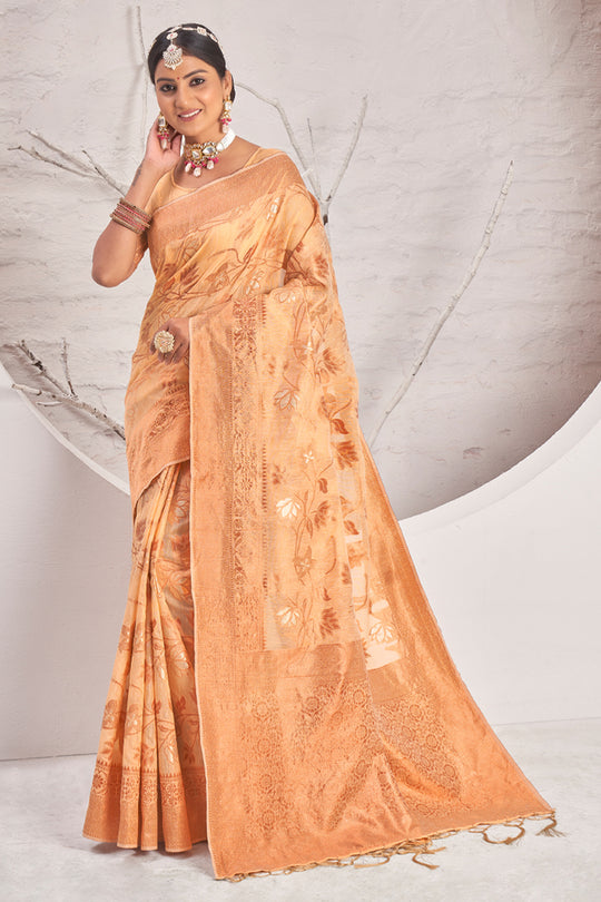 Tan Beige Cotton Saree