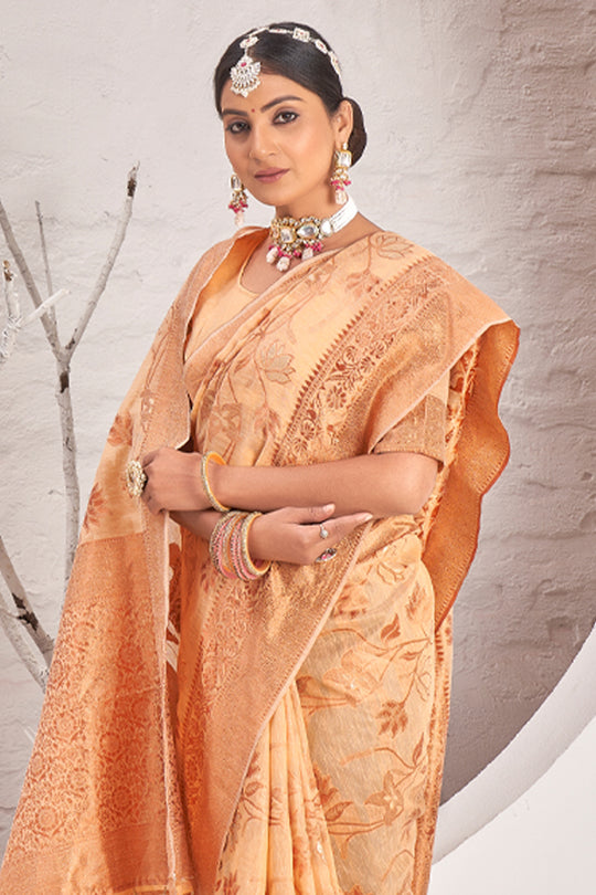 Tan Beige Cotton Saree