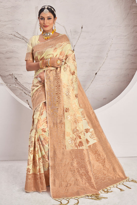 Buttermilk Beige Cotton Saree