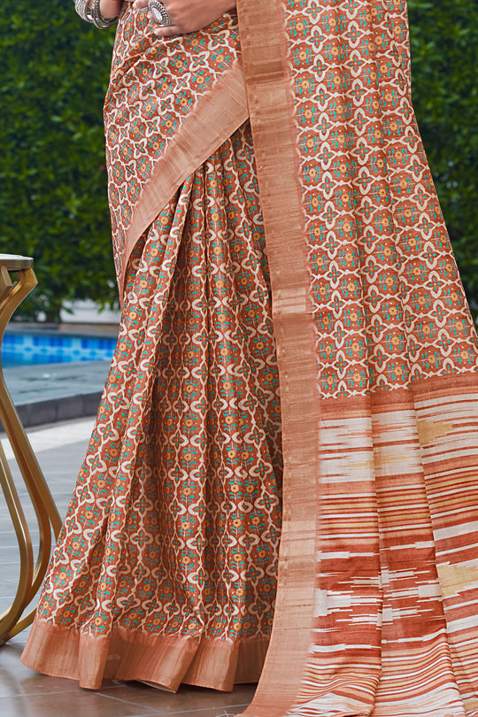 Cider Brown Digital Print Saree