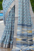 Cerulean Blue Digital Print Saree