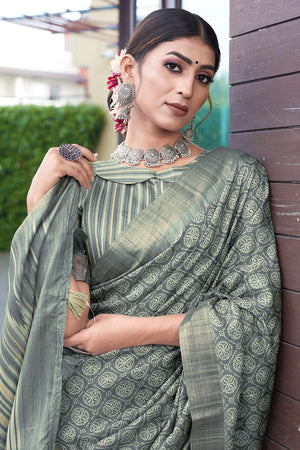 Sage Green Digital Print Saree