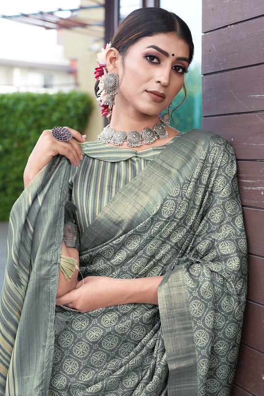 Sage Green Digital Print Saree