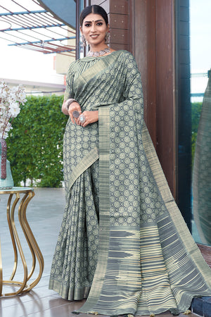 Sage Green Digital Print Saree