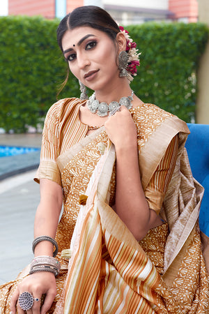 Honey Orange Digital Print Saree