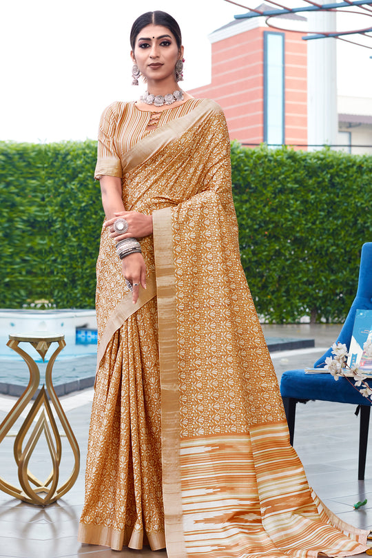 Honey Orange Digital Print Saree