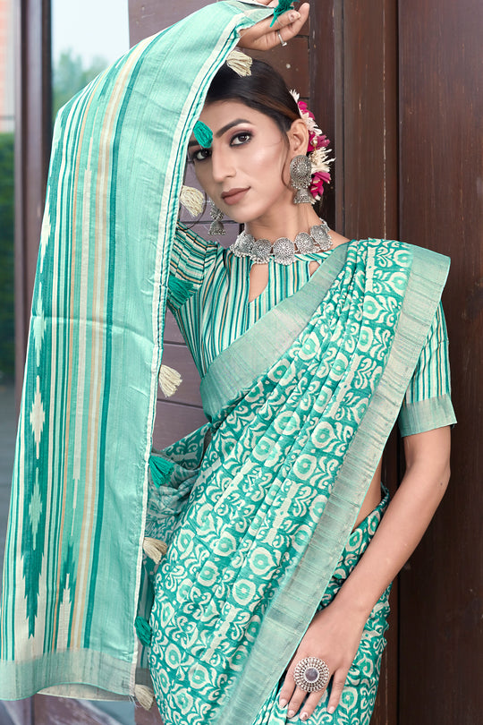 Mint Green Digital Print Saree
