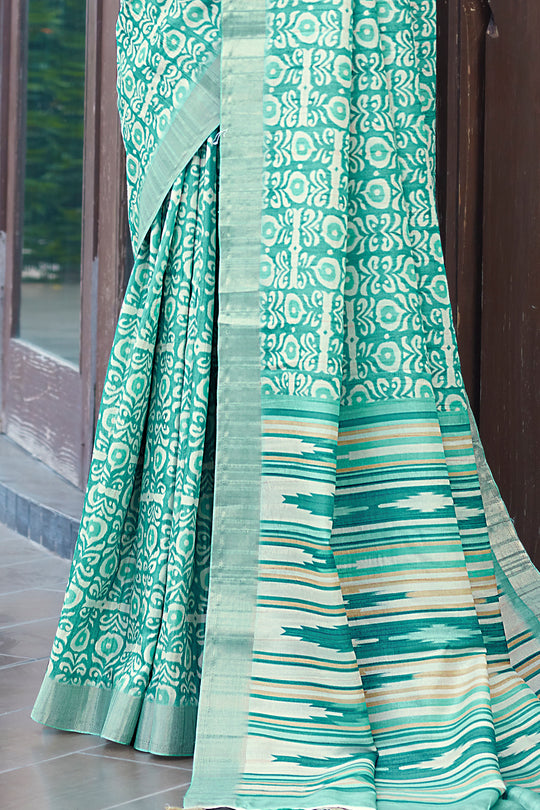 Mint Green Digital Print Saree
