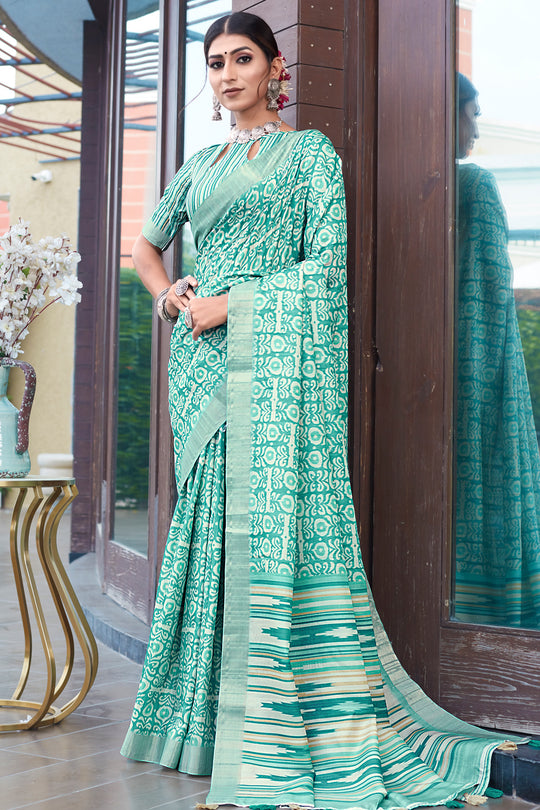 Mint Green Digital Print Saree