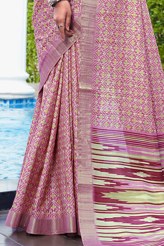 Flamingo Pink Digital Print Saree