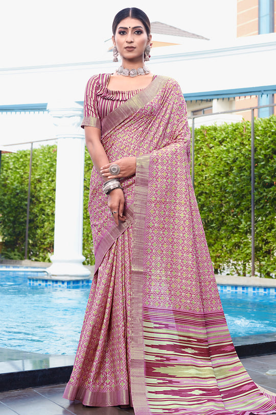 Flamingo Pink Digital Print Saree