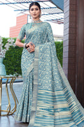 Cyan Blue Digital Print Saree