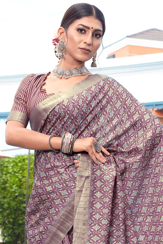Mauve Wine Digital Print Saree