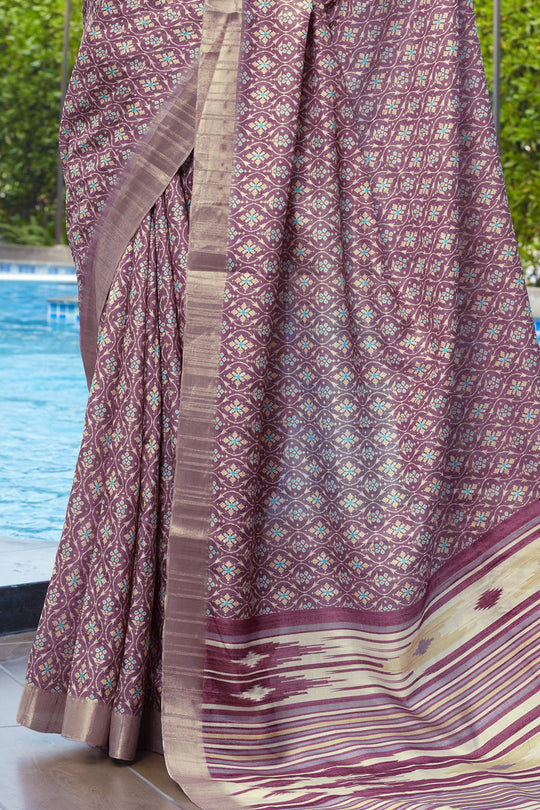 Mauve Wine Digital Print Saree