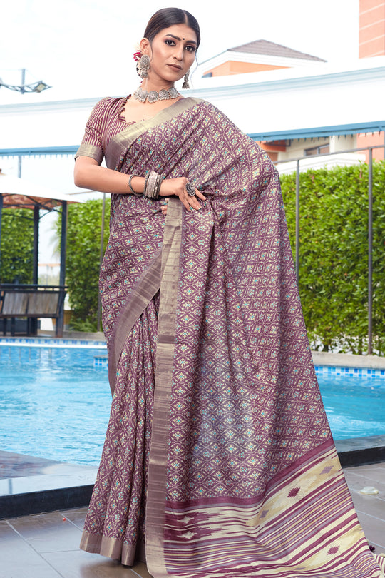 Mauve Wine Digital Print Saree