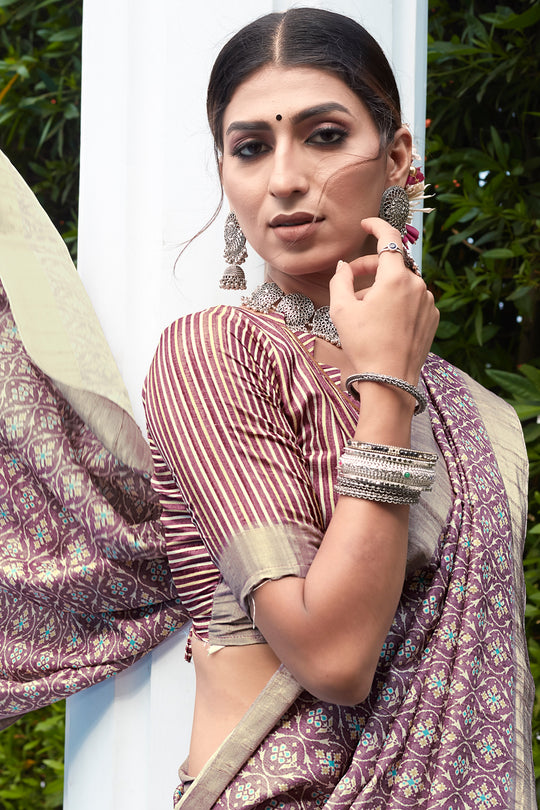 Mauve Wine Digital Print Saree