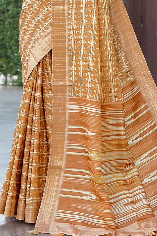 Apricot Orange Digital Print Saree