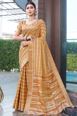 Apricot Orange Digital Print Saree