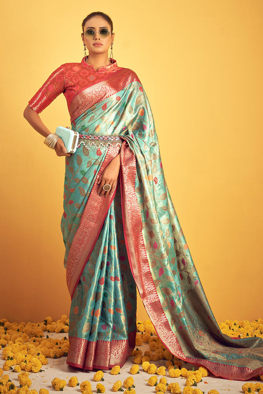 Sky Blue Banarasi Saree
