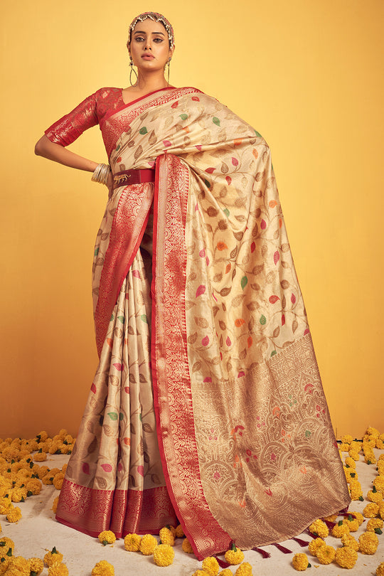 Tan Beige Banarasi Saree