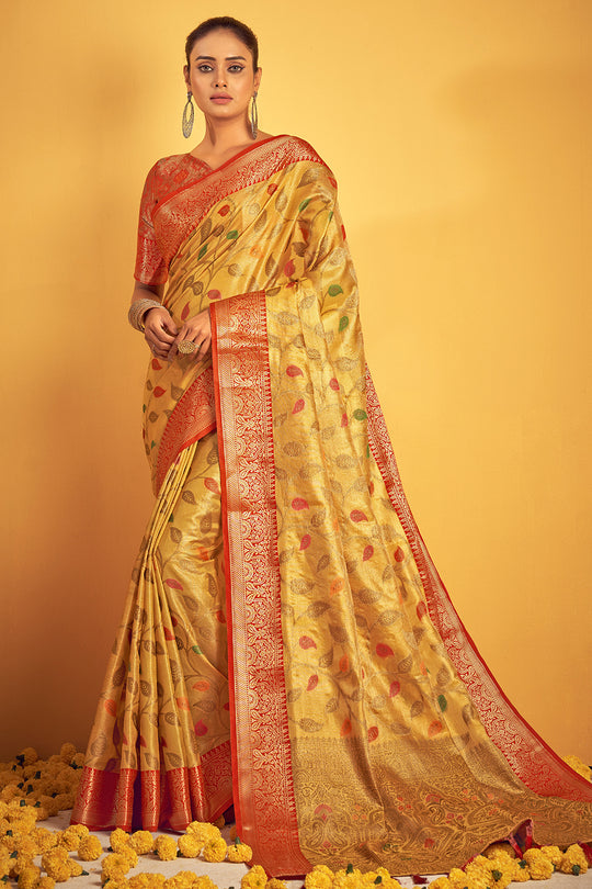 Honey Yellow Banarasi Saree
