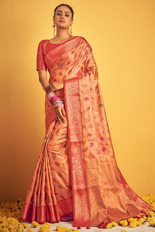 Cantaloupe Peach Banarasi Saree