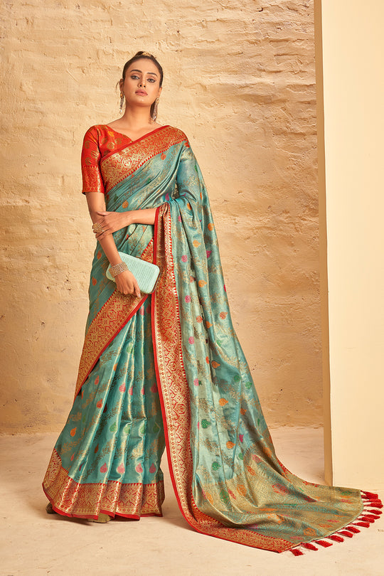 Sky Blue Banarasi Saree