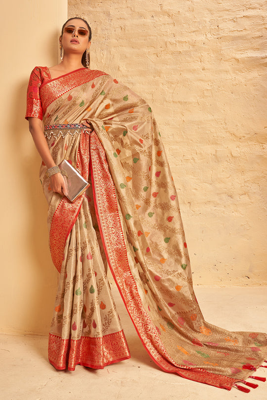Tan Beige Banarasi Saree