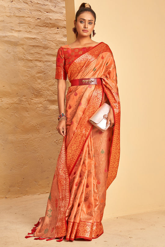 Cantaloupe Peach Banarasi Saree