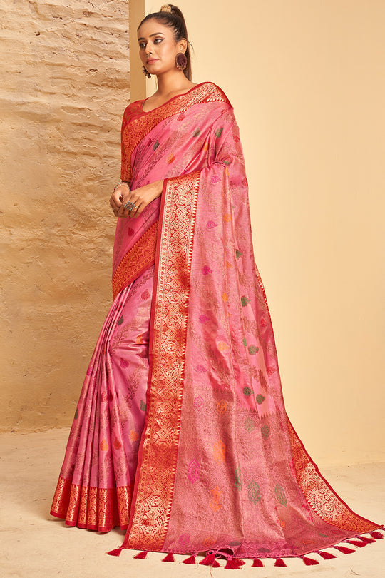 Flamingo Pink Banarasi Saree