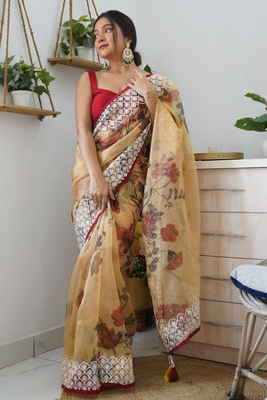 Mustard Yellow Organza Saree