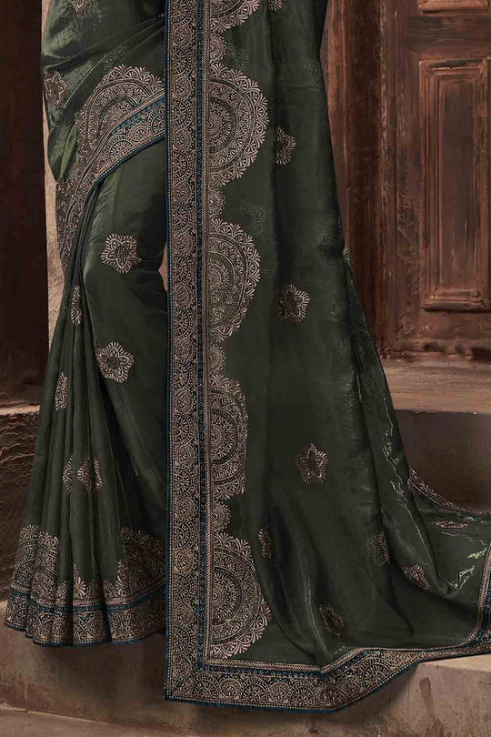 Olive Green Organza Saree
