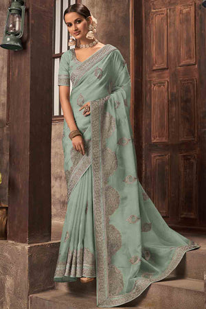 Sea Green Organza Saree