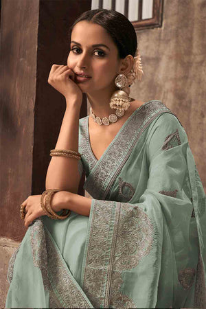 Sea Green Organza Saree