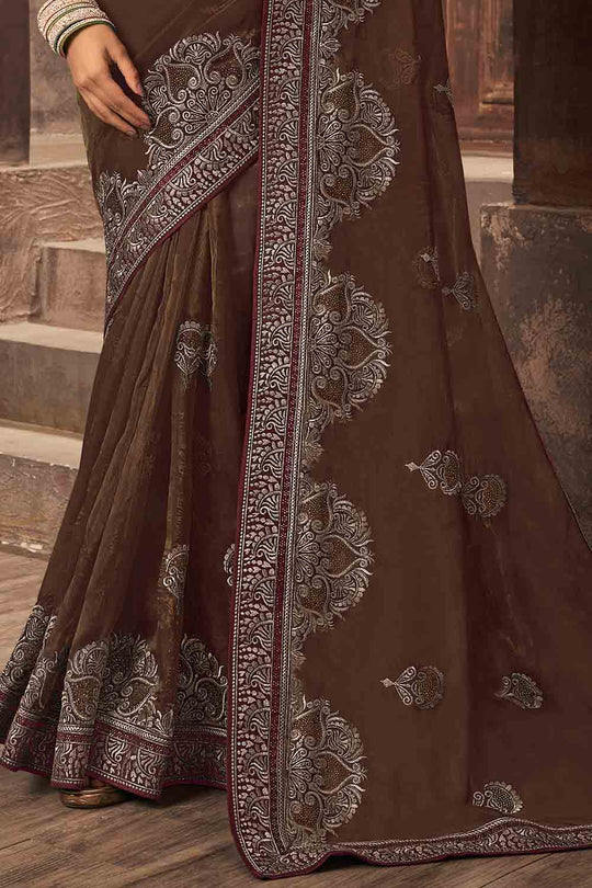 Muddy Brown Organza Saree