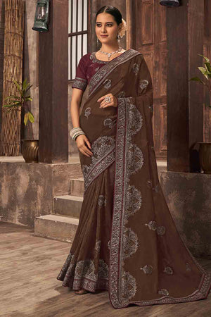 Muddy Brown Organza Saree