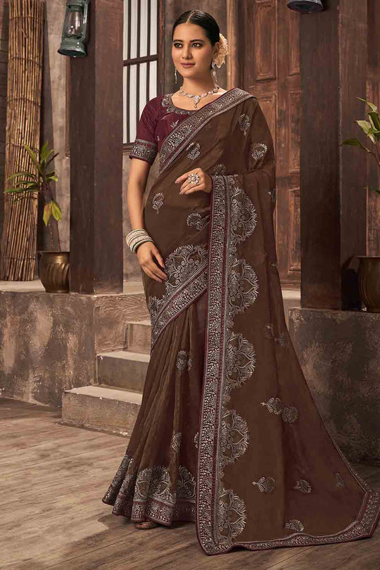 Muddy Brown Organza Saree